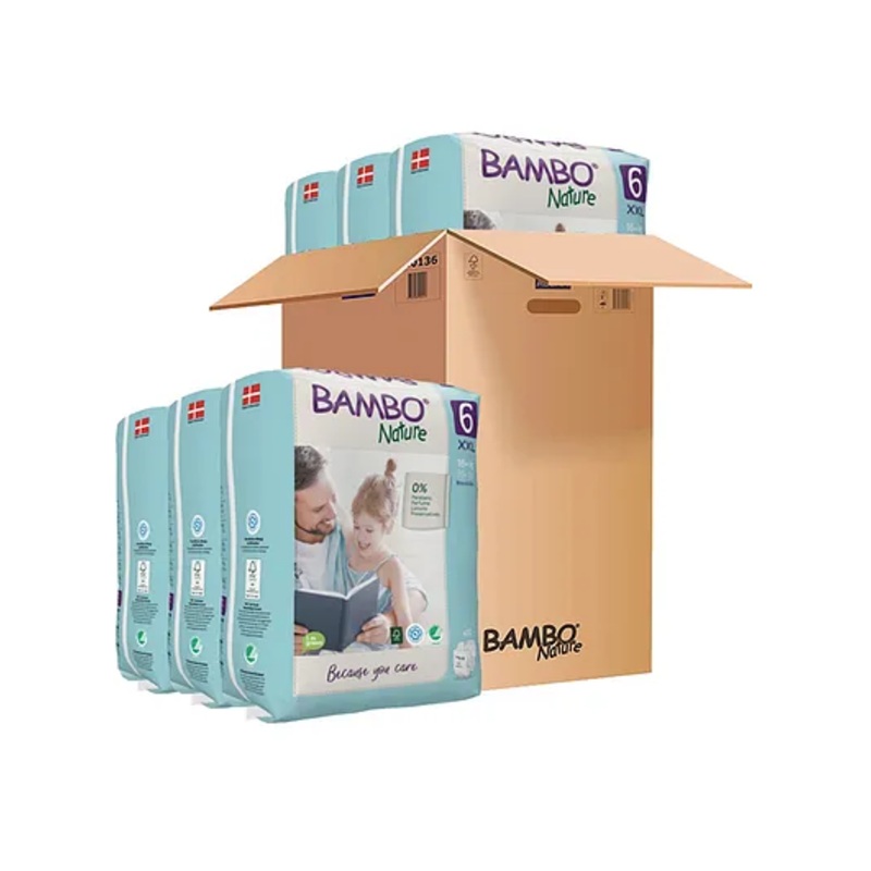 Bambo Nature Eco Friendly Tape Diapers with Wetness Indicator XXLarge Pack of 6 – 20 Pieces Each