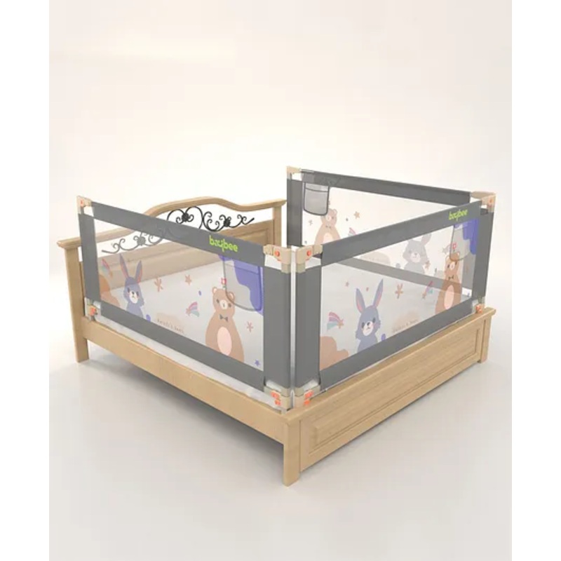 BAYBEE Baby Bed Rail Guard for Baby Toddlers Safety, Portable Kids Bed Rail Safeguard Fence with Adjustable Height | Foldable Single Side Bed Protector for Newborn Baby (Pack of 3, Beige, 200x80cm)