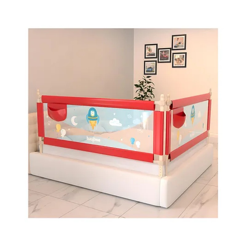 BAYBEE Baby Bed Rails Guard Barrier for Baby Kids Safety, Foldable Bed Rail Falling Protector Fence with 7 Adjustable Height (180×63 cm, (Pack of 2) Red) – (Color & Design May Vary)