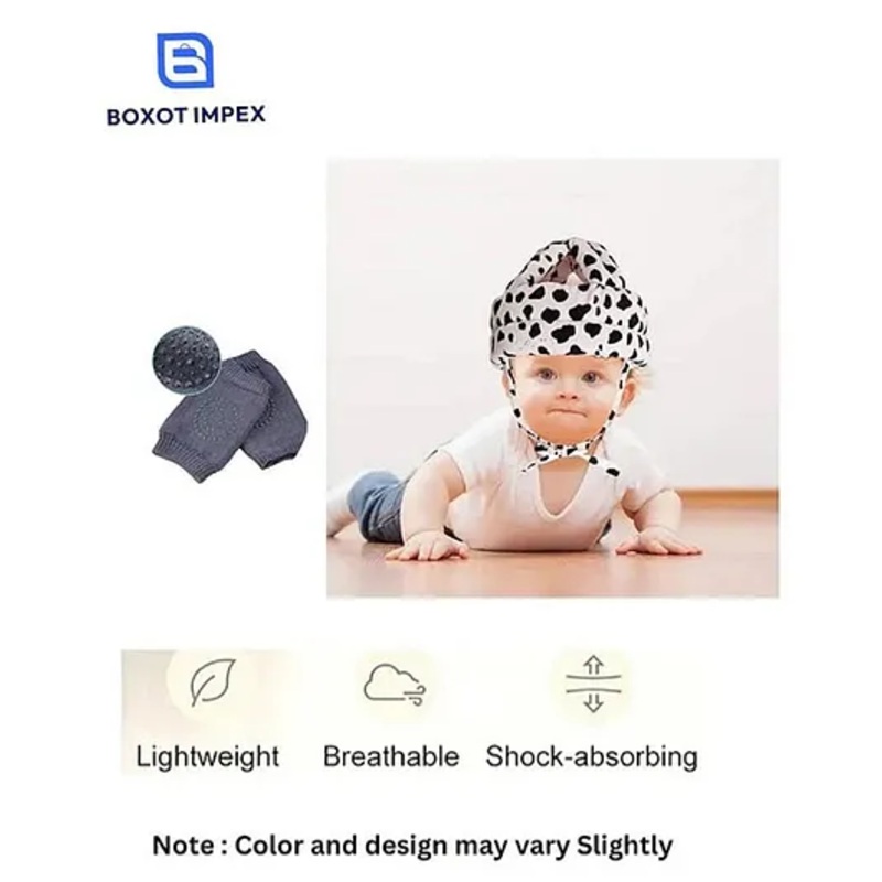 BOXOT IMPEX Baby Safety Helmet & Kneepads-Black & White (Color And Print May Vary)
