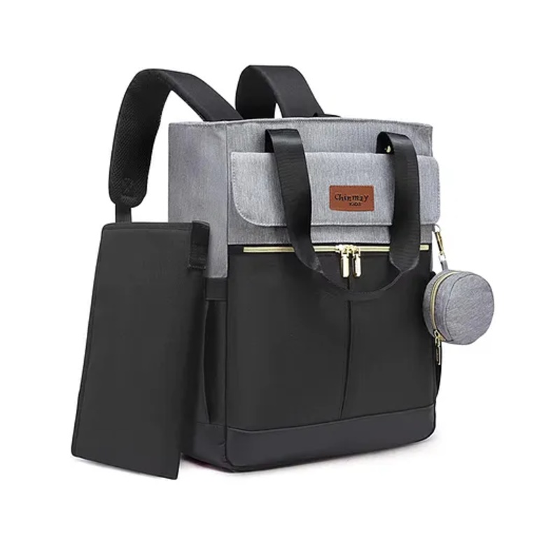 Chinmay Kids Large Capacity Mother Bag Diaper Backpack with Insulated Bottle Storage Diaper Bag  (Grey Black)