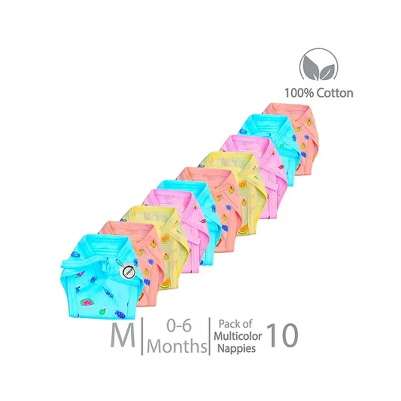 Chirsh Baby Nappy New Born Cloth Diapers Pack Of 10 (0-6 Months)- Multicolour