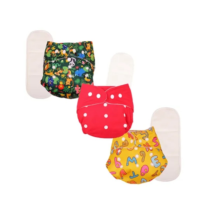Deedry Cloth Diapers Reusable With Insert Pack of 3 – Multi Color