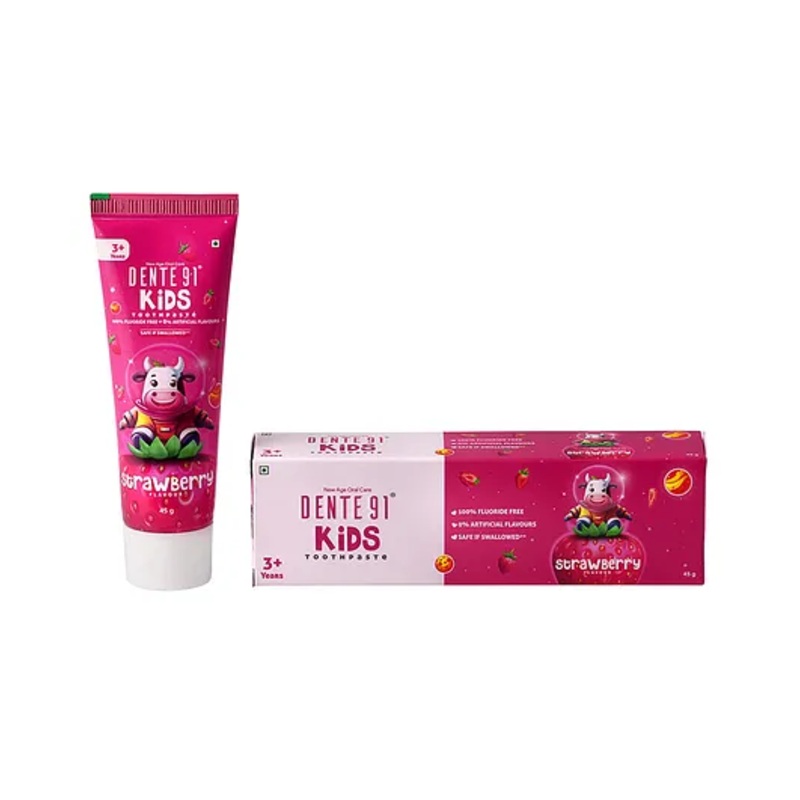 Dente91 Kids Toothpaste, Protects against dental caries & Hypersensitivity, Fluoride Free, Strawberry Flavour – 45 g
