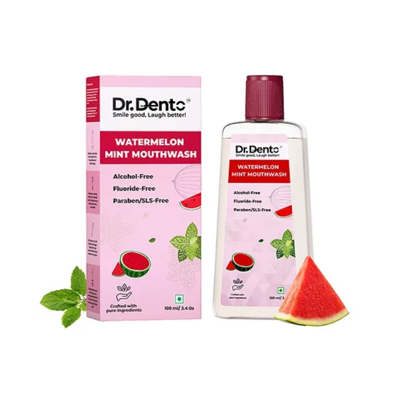 Dr.Dento Watermelon Mint Mouthwash – 100ml – Fresh Breath| No Artificial Flavors & Colors | Alcohol Free Mouth Wash for Men Women & Kids | Fights Germs (Watermelon Mint, 100ml)
