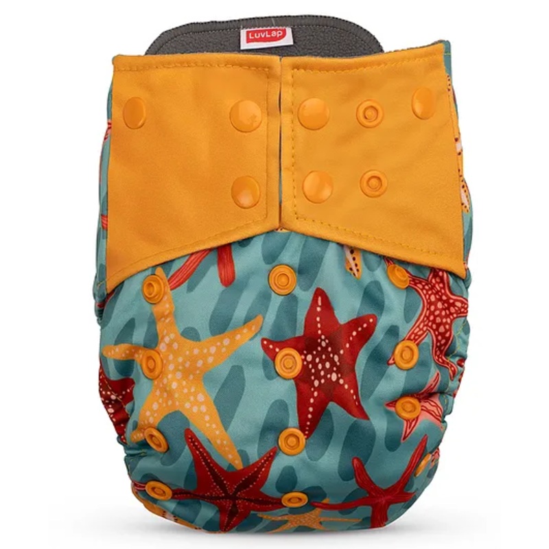 LuvLap Reusable Baby Cloth Diaper, Double Leak Guard, High Absorption, Quick Dry, Stain-Proof Comfort & Protection, Adjustable Waist & Height, Insert  Blue Stars