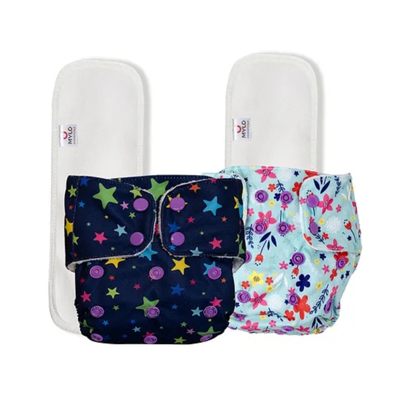 Mylo Baby Freesize Adjustable Cloth Diapers with 2 Free Insert Oeko Tex Certified Pack of 2 – Twinkle Twinkle Floral Spring Multicolour