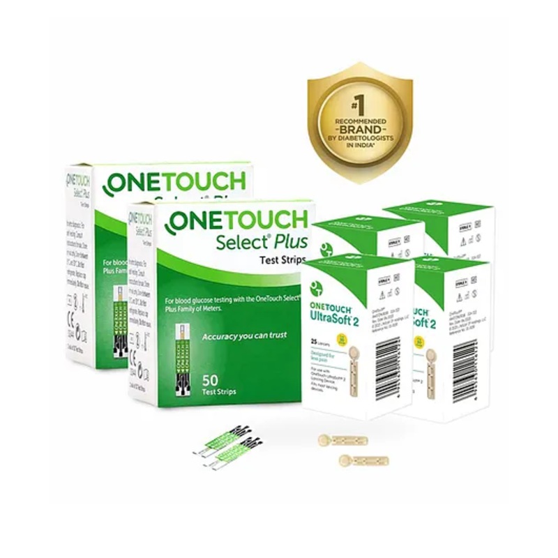 OneTouch Select Plus Test Strips Pack of 100 Strips with 100 OneTouch Ultrasoft 2 Lancets