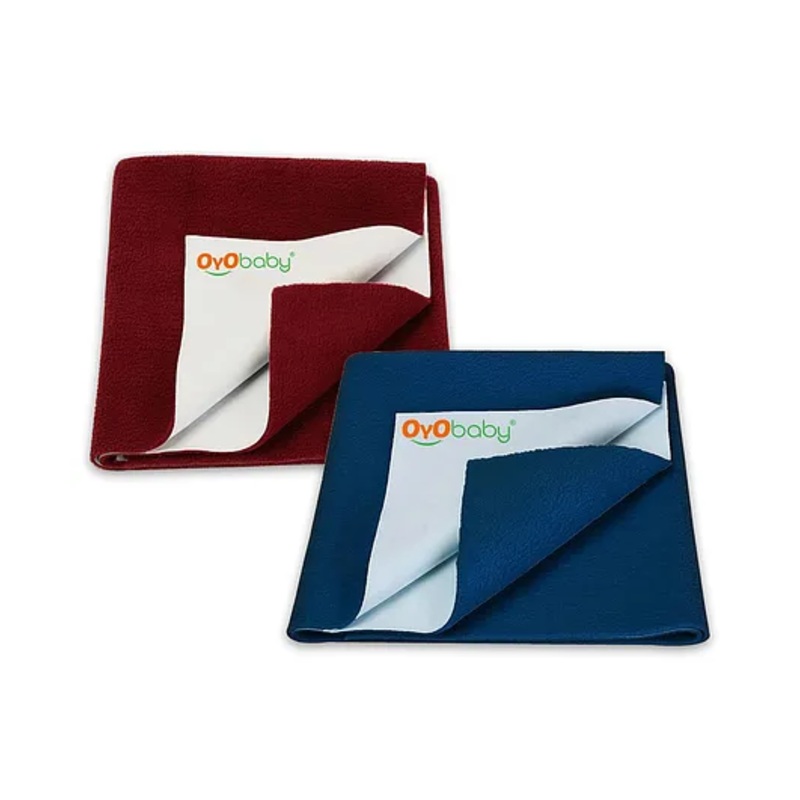 OYO BABY Soft & Waterproof Dry Sheet for Babies, Leakproof Bed Protector, Small (70cm x 50cm), Dark Sea Blue & Maroon (Pack of 2)