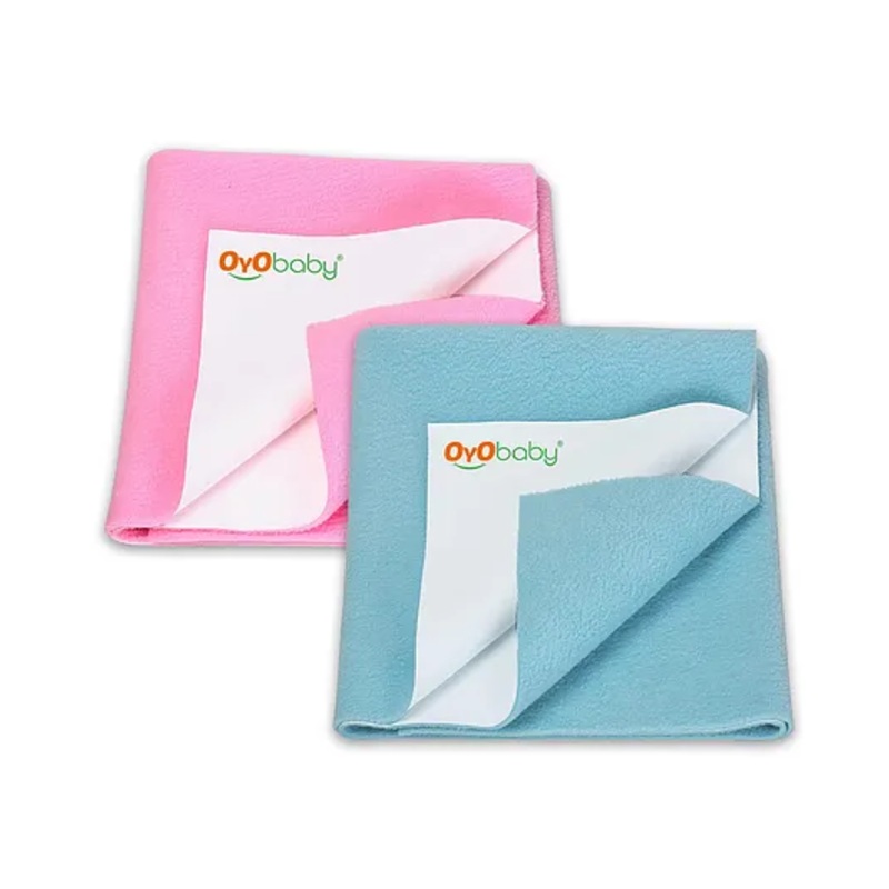 OYO BABY Soft & Waterproof Dry Sheet for Babies, Leakproof Bed Protector, Small (70cm x 50cm), Sea Blue & Pink (Pack of 2)