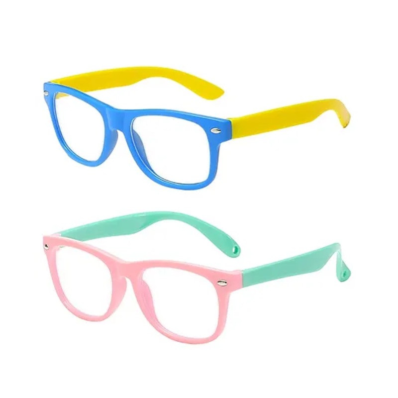 SYGA Pack of 2 Kids Anti-Blue Light PC Flat Mirror Glasses for 4-12 years old (Blue & Pink)