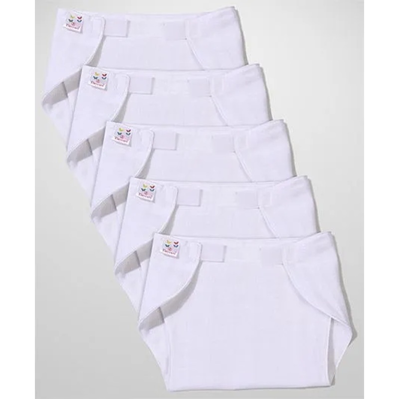 Tinycare Velcro Closure Plain White Nappy Set Small – Set Of 5