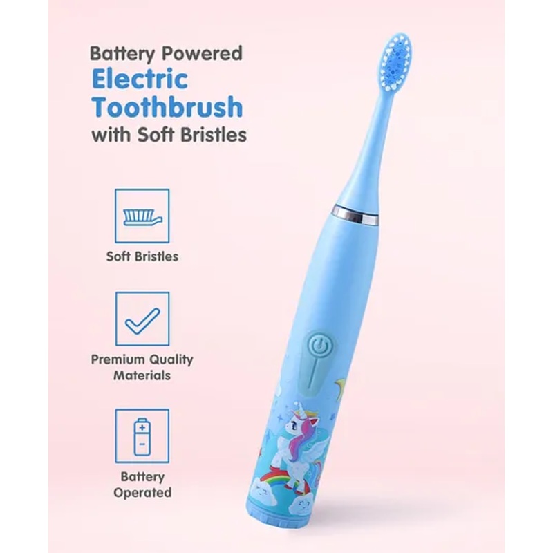 Unicorn Print Battery Powered Electric Toothbrush with Soft Bristles – Blue