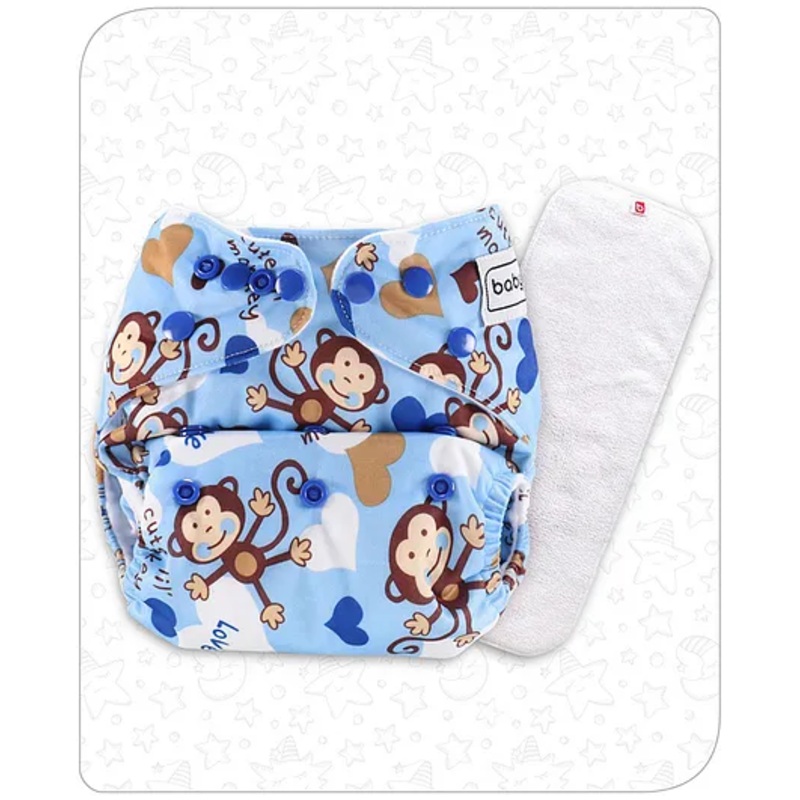 Babyhug Free Size Reusable Cloth Nappies With Insert Monkey Print – Blue