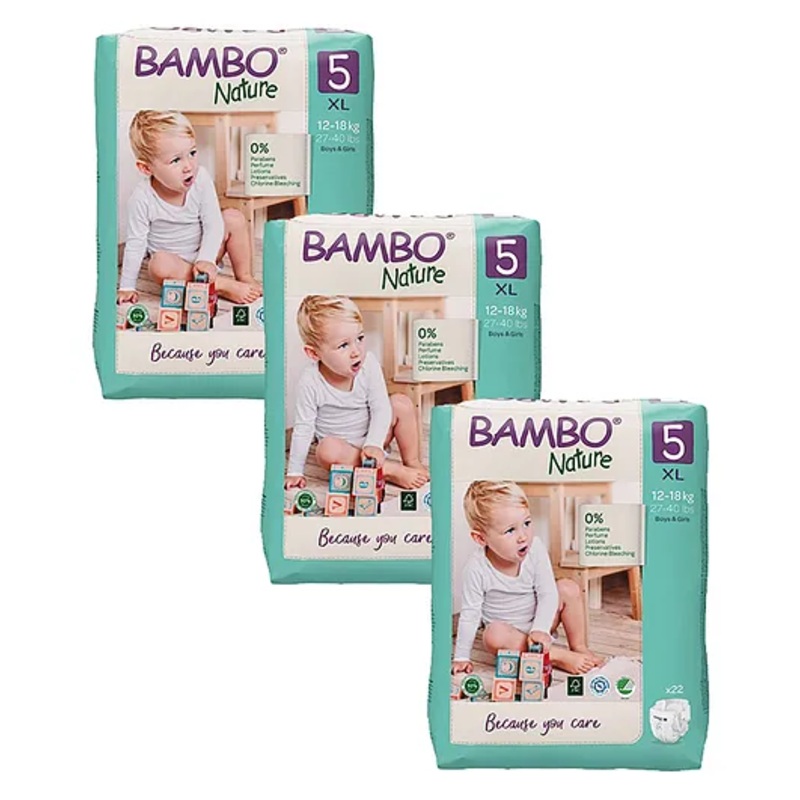 Bambo Nature Eco-friendly Tape Diapers with Wetness Indicator XL Size Pack Of 3 – 66 Pieces