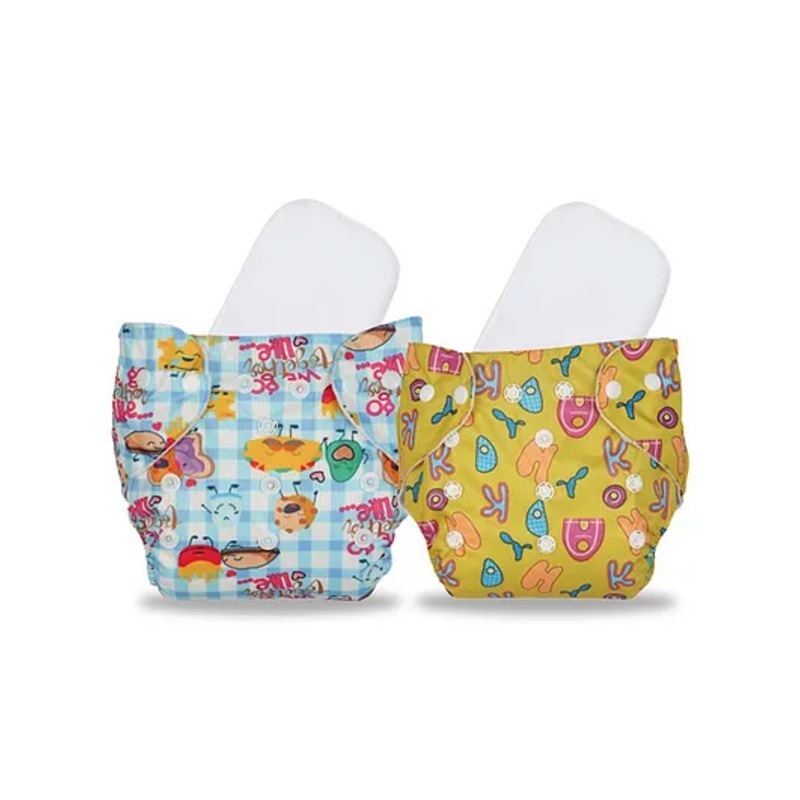 Chinmay Kids Cloth Diaper Cute Prints Freesize Reusable Washable Adjustable Snap Buttons Cloth Diaper For Babies With Wet Free Insert Pads Leak Proof & Dry Feel Pack of 2 – Sky Blue & Yellow