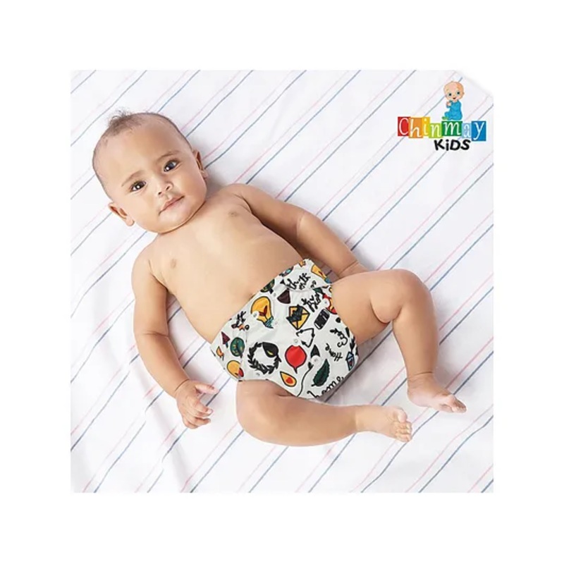 Chinmay Kids  Freesize Reusable Washable Adjustable Snap Buttons Cloth Diaper For Babies With Wet Free Insert Pads Leak Proof & Dry Feel-  White Bulb