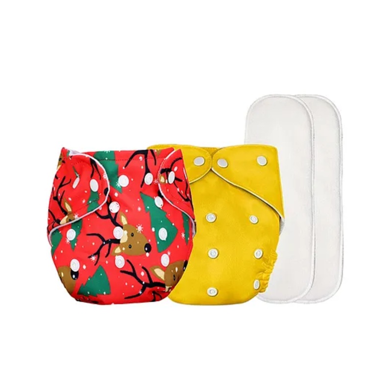 Deedry Cloth Reusable Diapers With Insert Pack of 2 – Yellow & Red