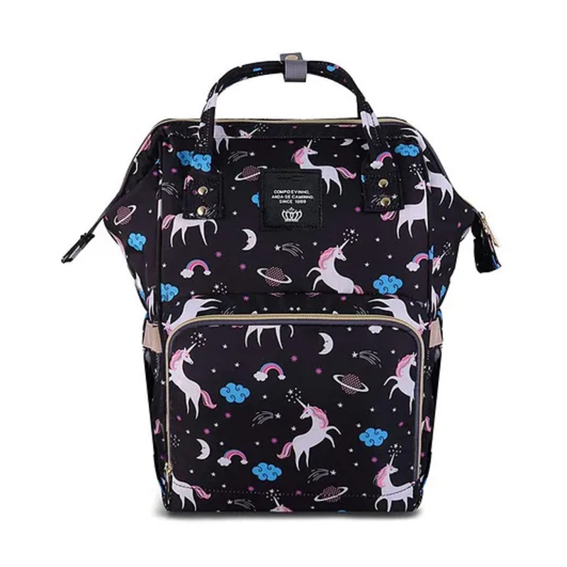 House of Quirk Diaper Bag Maternity Backpack Unicorn Print – Black