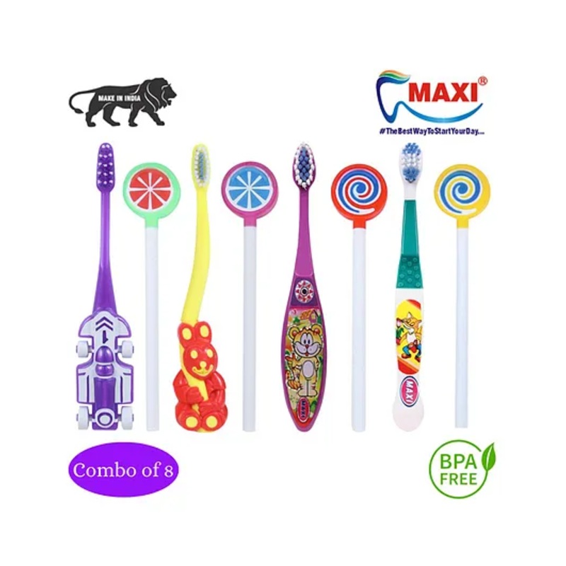 MAXI Oral Care Junior Toothbrush & Tongue Cleaner Pack Of 8 – Multicolor