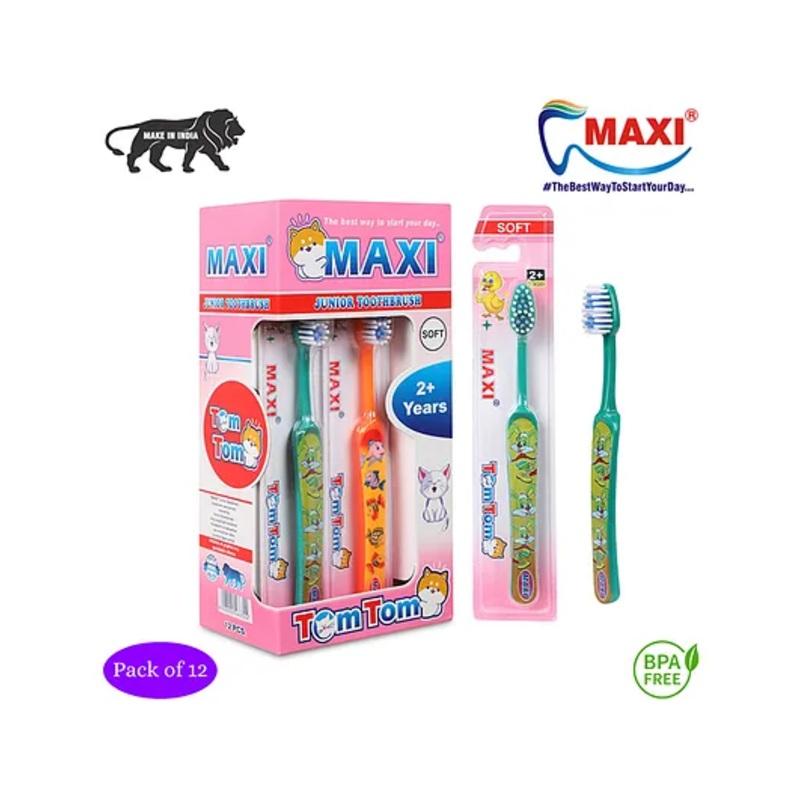 Maxi TomTom Junior Toothbrush Pack of 12  – Multicolour