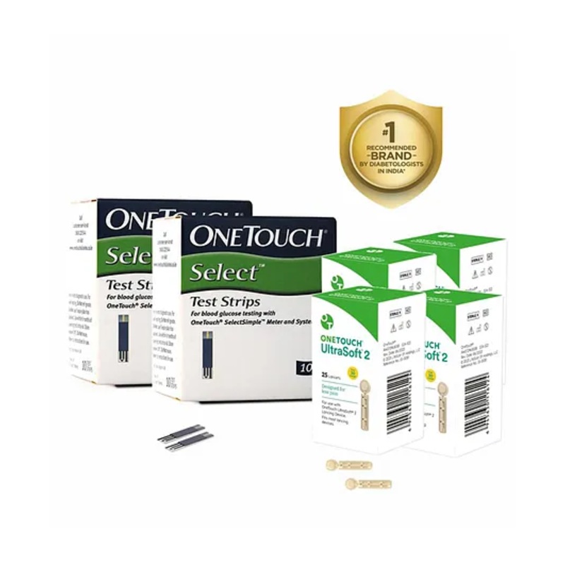 Onetouch Select Test Strips | Pack Of 100 Strips With 100 Onetouch Ultrasoft 2 Lancets | Blood Sugar Test Machine Testing Strips | Global Iconic Brand | For Use With Select Simple Glucometer