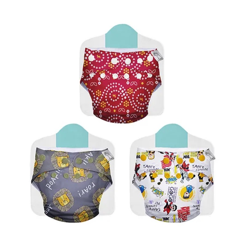 SuperBottoms Cloth Diapers Combo Pack of 3 Freesize With 3 organic cotton insert pads (Colour May Vary)