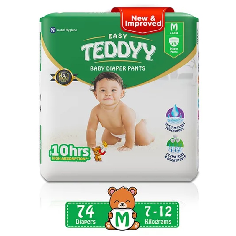 Teddyy Baby Easy Pant Diapers Medium 74 Diapers (Pack of 1)  7-12 kgs