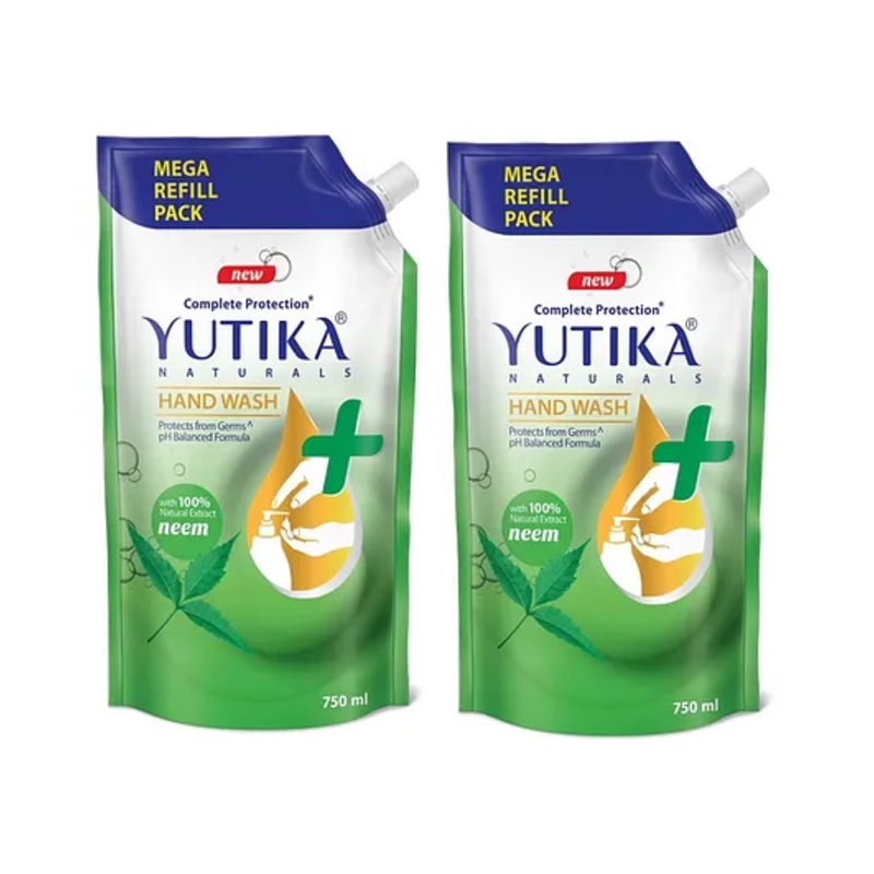 Yutika Liquid Hand Wash Refill Pack 750ml Pack of 2, Neem Handwash, Germ Protection Handwash with a pH Balanced Formula