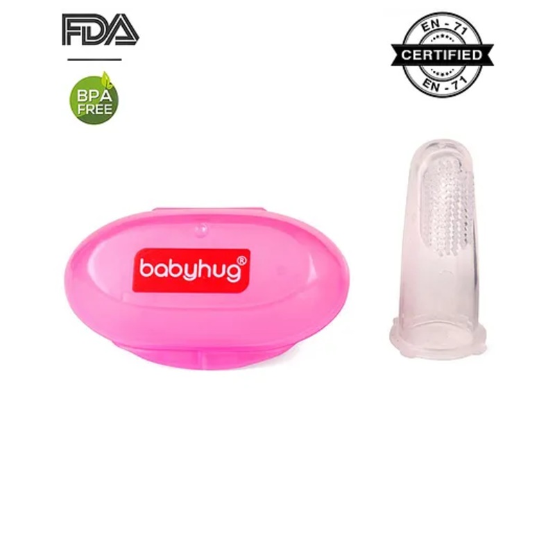 Babyhug Soft Silicone Finger Toothbrush for Babies with Hygienic Storage Case  Pink | BPA-Free | Gentle on Gums | Easy to Clean | Soothing Oral Care
