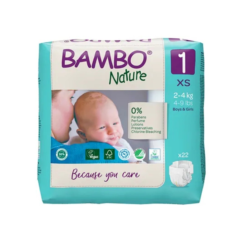 Bambo Nature Eco-friendly Extra Small Size Tape Diapers with Wetness Indicator XS – 22 Pieces