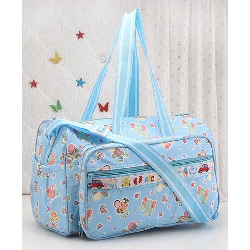 Diaper Bag Multi Utility Animal Print With PVC Fabric-Light Blue (Prints May Vary)