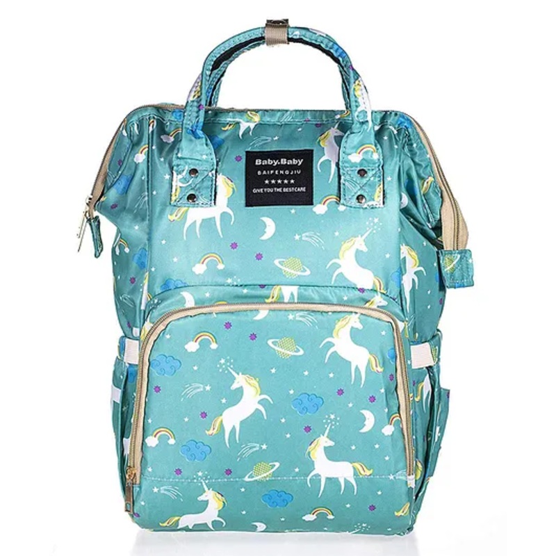 House of Quirk Diaper Bag Maternity Backpack Unicorn Print – Green