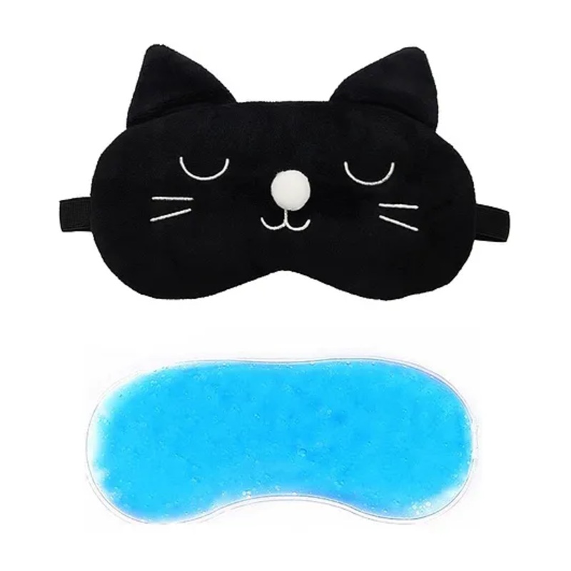 Jenna Fur Kitty Sleeping Eye Mask with Cooling Gel – Black