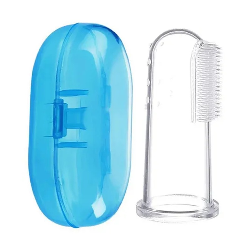 Numum Baby Silicone Soft Bristles Finger Tooth Brush With Tongue Cleaner Back And Travel Protective Case Soft Baby Toothbrush For Babies Oral Hygienic Care – Blue (Color and design may vary)