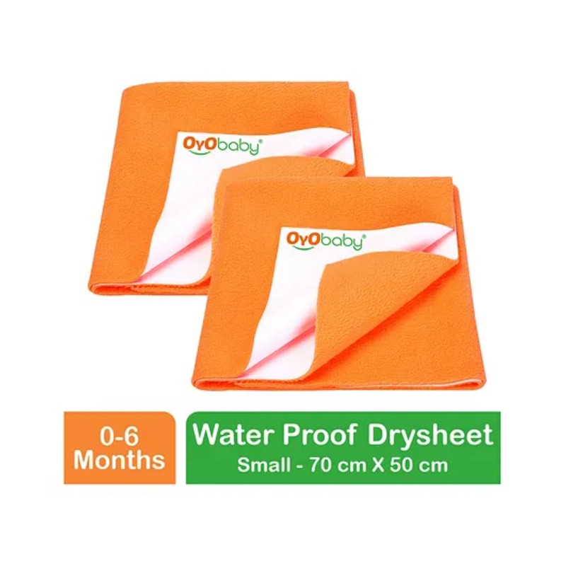 OYO BABY Anti-Piling Fleece Extra Absorbent Instant Dry Sheet, Baby Bed Protector, Waterproof Sheet, Small (70cm x 50cm), Pack of 2 – Peach