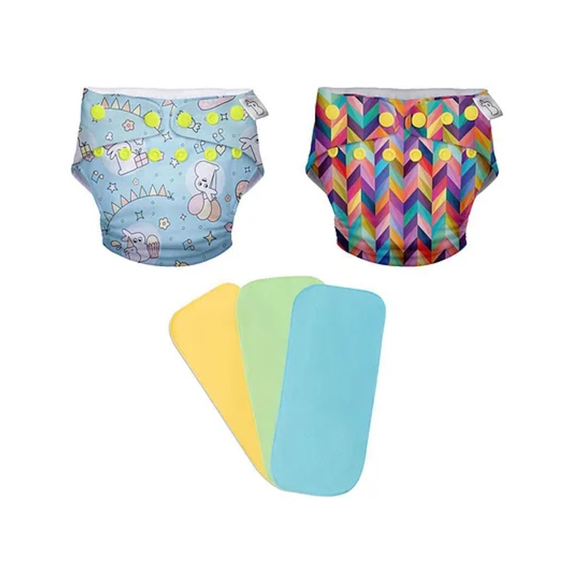 SuperBottoms Freesize UNO Cloth Diaper (3M – 3Y) Reusable, Absorbs 4-5 Pees – Pack of 2 with 3 Reusable liners