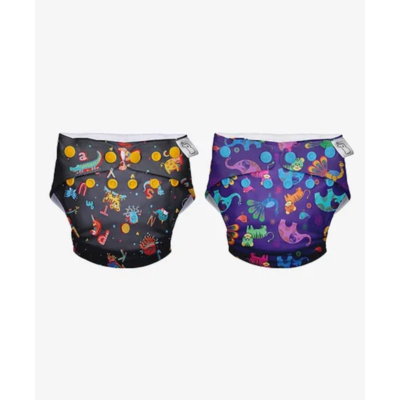 SuperBottoms Swimming Diapers for Babies & Toddlers – Washable, Reusable & Adjustable Swim Diapers | Pack of 2 | A for Animal & Purple Love