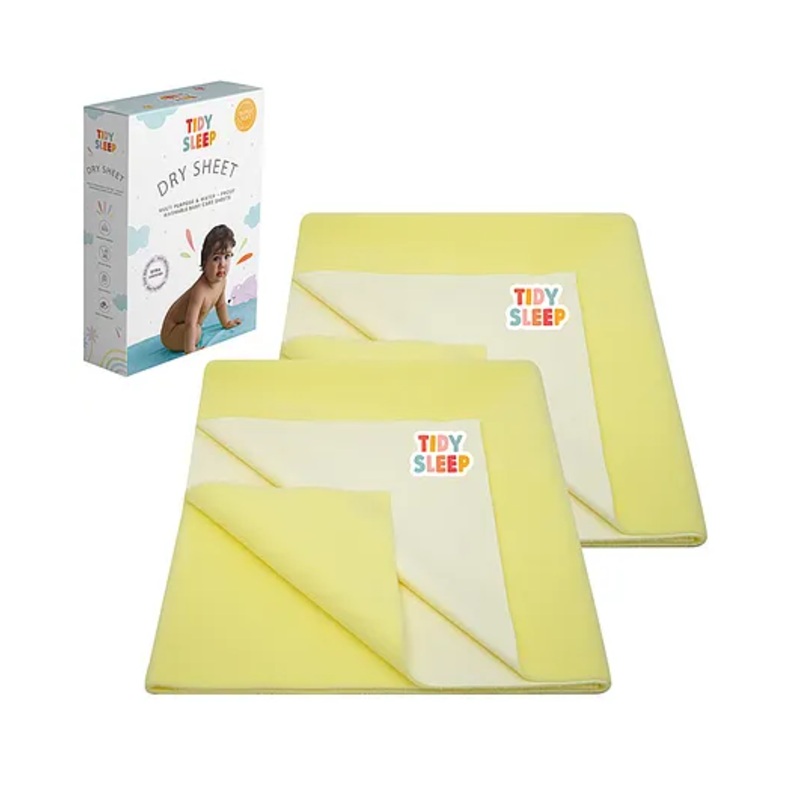 TIDY SLEEP Waterproof Baby Bed Protector Dry Sheet For New Born Babies- Banana Yellow  Pack of 2 (Large)