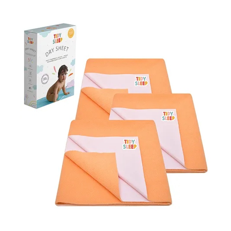 TIDY SLEEP Waterproof Baby Bed Protector Dry Sheet For New Born Babies- Carrot Orange  Pack of 3 (Medium)