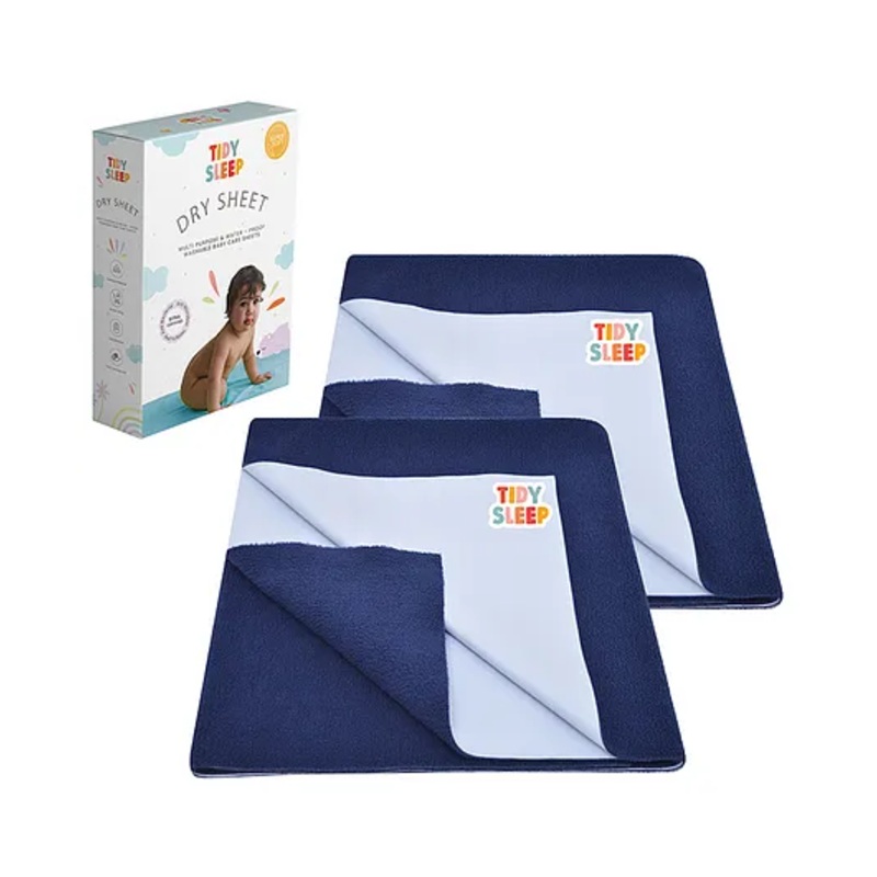 TIDY SLEEP Waterproof Baby Bed Protector Dry Sheet For New Born Babies- Midnight Blue  Pack of 2 (Medium)