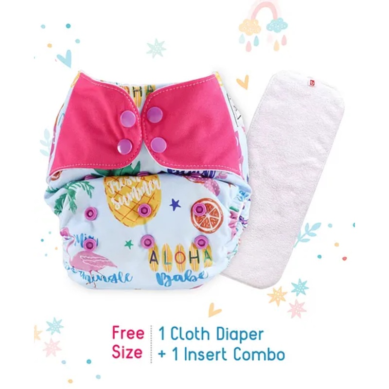 Babyhug Free Size Reusable Contrast Flap Closure Cloth Nappies With Insert Fruits Print – Blue