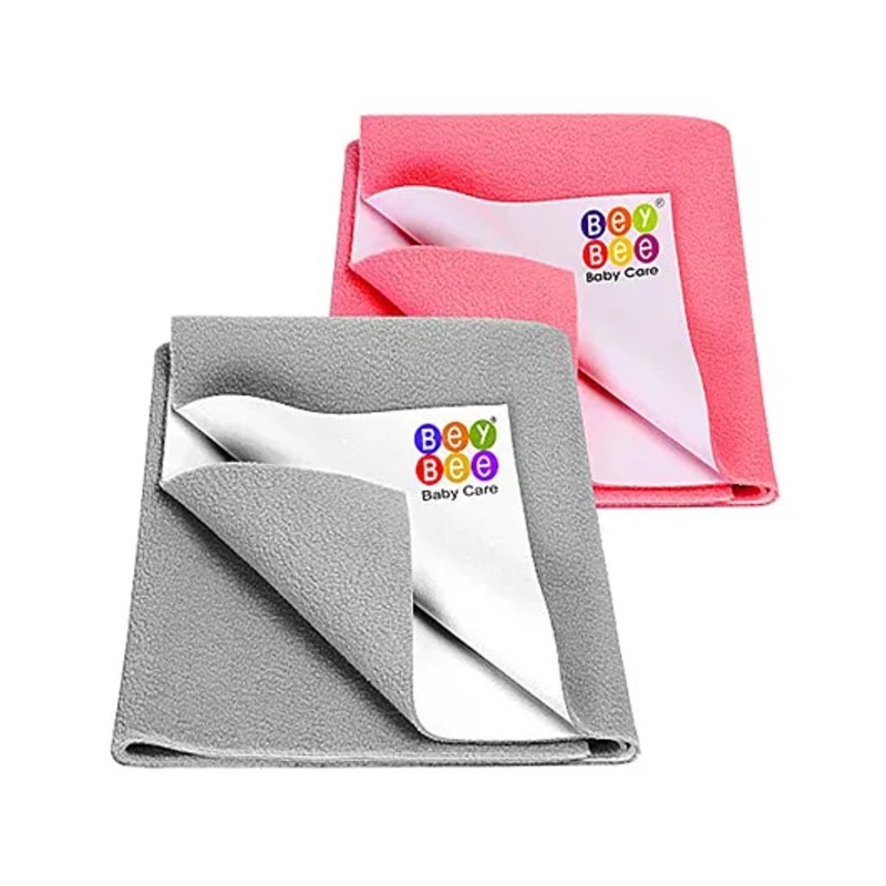 BeyBee Anti-Piling Fleece Extra Absorbent Quick Dry Sheet for Baby Pack of 2 – Pink & Grey