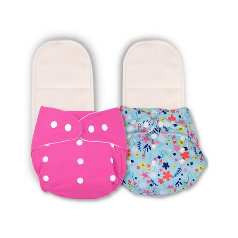 Deedry Cloth Diapers Reusable Adjustable with Snap Buttons & Comes With Insert Pack of 2- Pink White