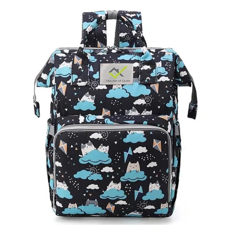 House of Quirk Baby Diaper Bag Black Cat Print – Multicolor