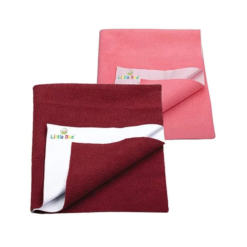 Little Boo Instadry Baby Bed Protector Sheet, Waterproof, Medium L 100 x B 70cm, Pack of 2 -Salmon Rose & Maroon