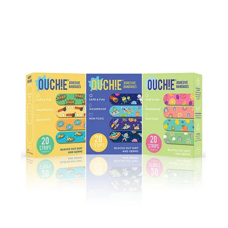 Ouchie Non-Toxic Printed Bandages Pack Of 3 – 20 Stripes Each