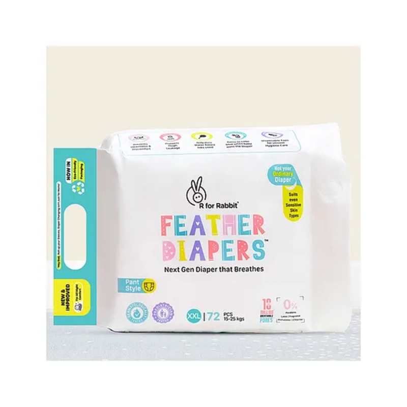 R for Rabbit XXL Size Baby Premium Feather Diaper for Baby 15+ kgs (72 Pack Offer)