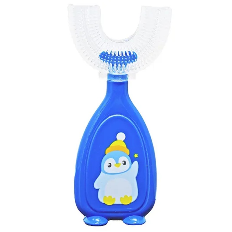 THE LITTLE LOOKERS 360 U-Shaped Toothbrush with Food Grade Silicone Head | Soft Bristles & Easy Grip Ideal for Babies & Kids (Pack of 1, Blue)
