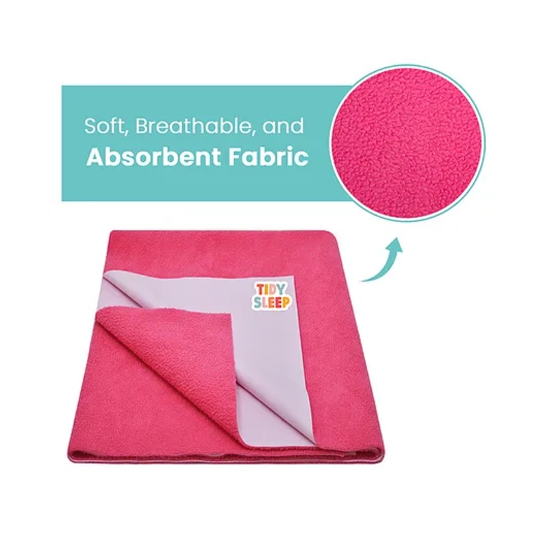 TIDY SLEEP Waterproof Baby Bed Protector Dry Sheet For New Born Babies- Hot Pink (Small)